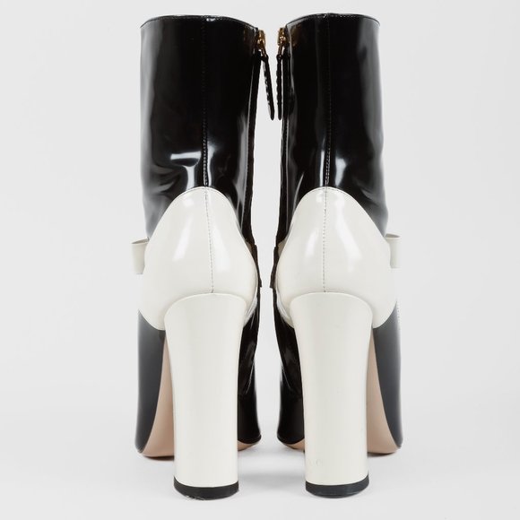Gucci Magnolia Black & White Bow Block Heel Boots - Picture 3 of 11